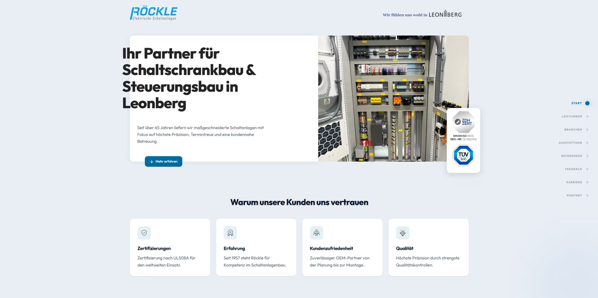 Startseite des Kundenprojekts roeckle-schaltanlagen.de im Browser